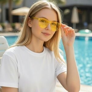 One Piece Premium Transparent Rimless Yellow Fashion Sunglasses UV400 Protection